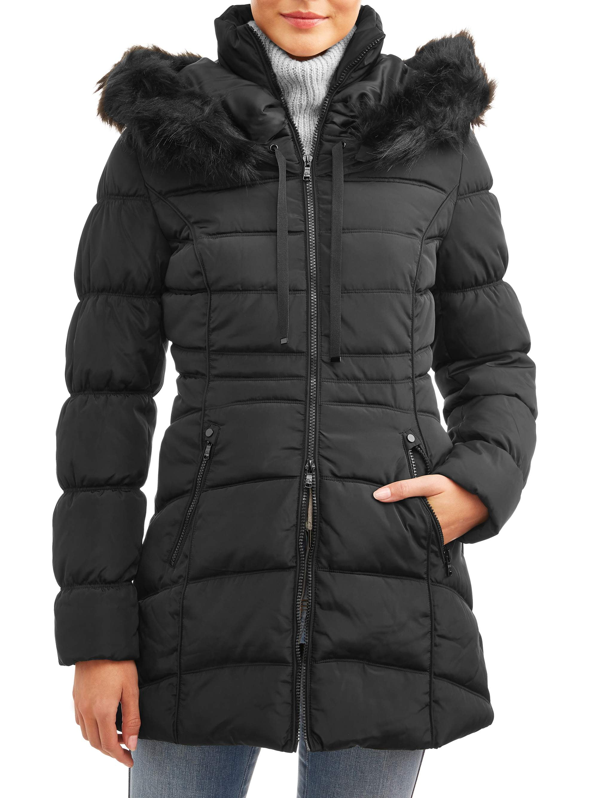 Celsius women's faux fur sale collar long heavy puffer jacket
