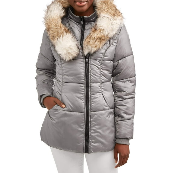 Celsius Women's Faux Fur Collar Long Jacket