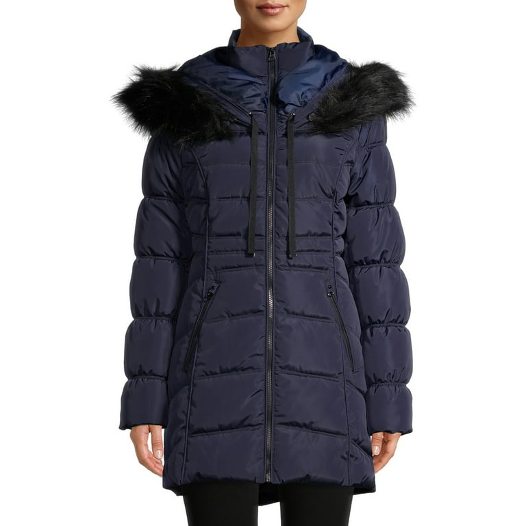 faux fur trim hooded puffer coat