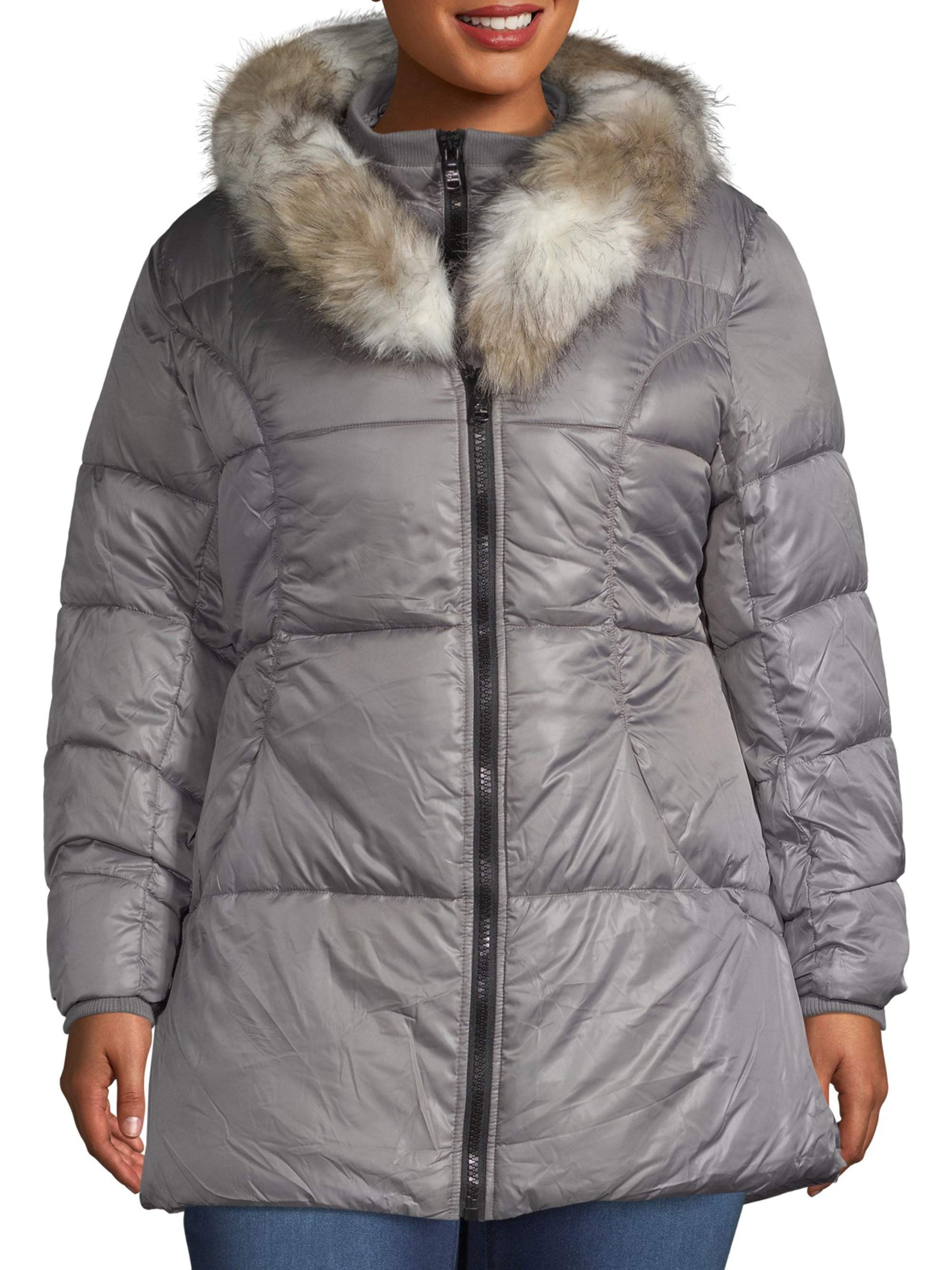 Celsius Women s Plus Faux Fur Collar Long Jacket