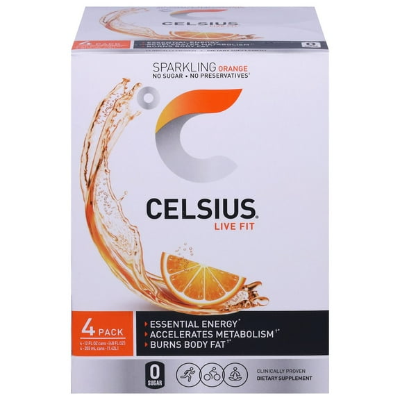 Celsius Zero Sugar Sparkling Energy Drinks 4 pk Cans - Orange - 12 oz