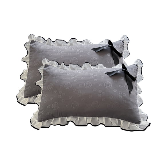 Celsvanis 2 Pack Pillowcase Set Skin Friendly Brushed Fabric Lace Bow Decor Elegant Bedding Covers for Bedroom Home Decoration, Queen Size Gray