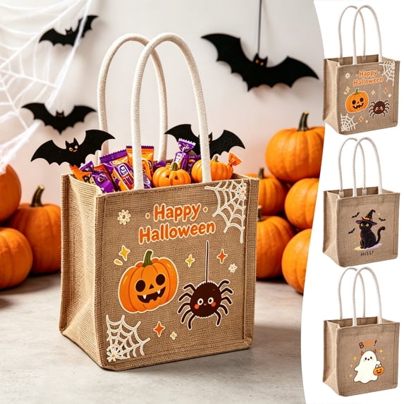 Celsvanis Halloween Trick or Treat Bag Reusable Candy Tote, Cute Printed Gift Bag for Halloween Night Candy Collectio Party Favors Storage