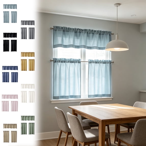 Celsvanis Kitchen Tier Café Curtains, 3pcs Solid-Color Set, Light Filtering Heat-Insulating Short Drapes, Privacy Window Cover For Kitchen Daily Use 30"