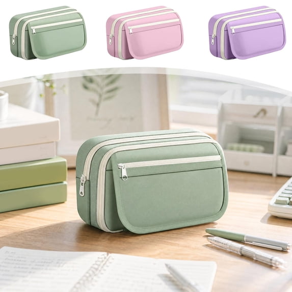 Celsvanis Pencil Case Large Capacity Pencil Pouch Pen Bag 9 Compartments Cute Stationery Organizer for Students Home Office Supplies, Green