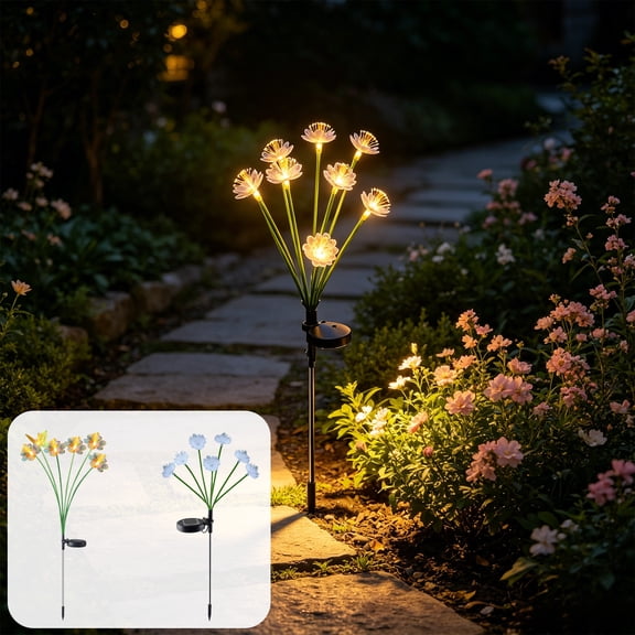 Celsvanis Solar Flower Garden Stake Light Outdoor Waterproof Fiber Optics Lawn Landscape Lamp For Yard Pathways Spring Summer Garden Decor Ornament 27.5"