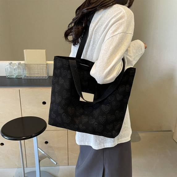 Celsvanis Tote Bag for Women Foldable Handbag Zipper Closure Decorative Heart Trendy Shoulder Bag Large Capacity Work Commuters Tote Bag for Office Travel Weekend Trips, Black