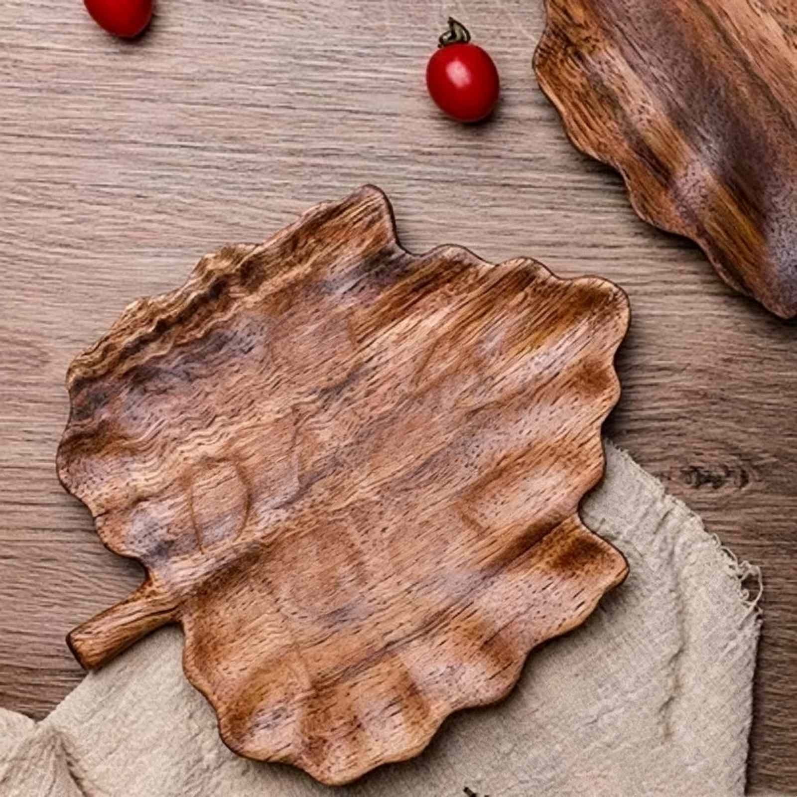 Celsvanis Wooden Serving Tray Leaf Shaped Solid Decorative Tea Cups ...