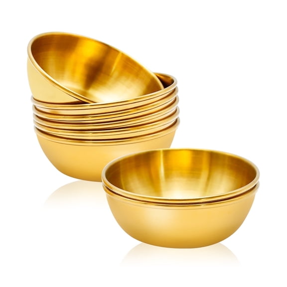 Celsyestra 8 Pack 3.2 inch Stainless Steel Sauce Bowls, Golden Round Mini Seasoning Dipping Dishes for Sushi Appetizer