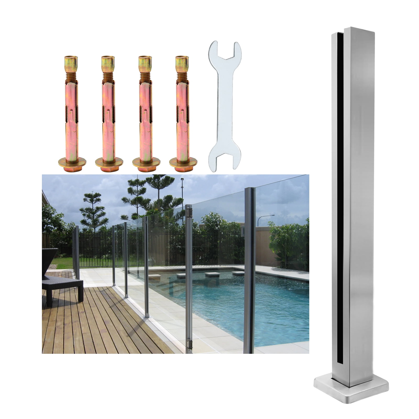 2x2 Post Glass Railing Celsyestra Heavy-Duty Glass Railing,304 Stainless Steel Glass Railing ...