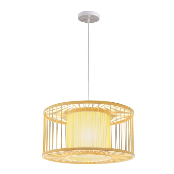 Celsyestra Rattan Pendant Light, 15.8 Inch Handwoven Boho Wicker Chandelier Hanging Lamp, Natural Beach Country Style for Dining Room Kitchen Living Room Bedroom
