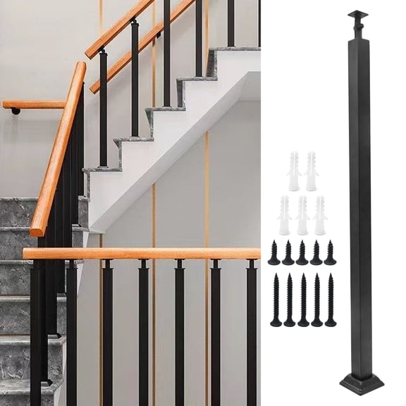 Celsyestra Square Metal Stair Baluster Posts,270 Adjustable Railing Spindles with Flat Bracket Base & Screws Kit,Iron Posts for Deck Balcony Stair Indoor Outdoor Decoration