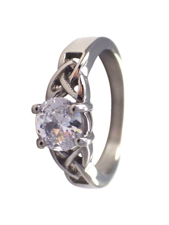 Celtic April Birthstone Ring Cubic Zirconia 316L Stainless Steel Engagement Band Fantasy Forge Jewelry