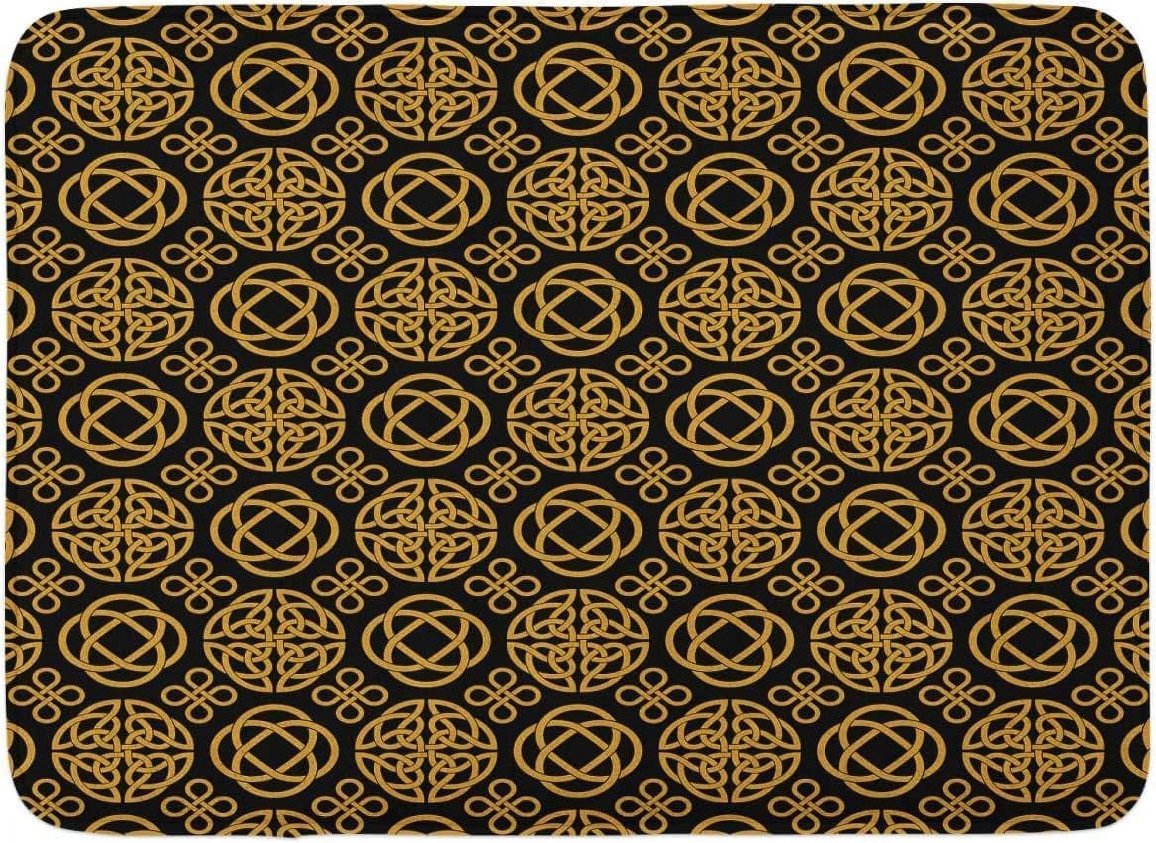 Celtic Bath Mat, Retro Tribal Circle Knots Eternity Forms Pattern Boho