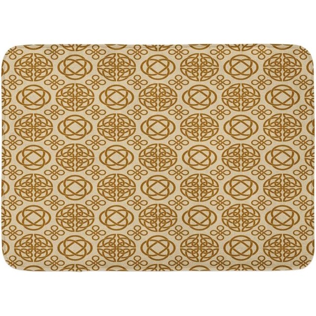 Celtic Bath Mat, Retro Tribal Circle Knots Eternity Forms Pattern Boho