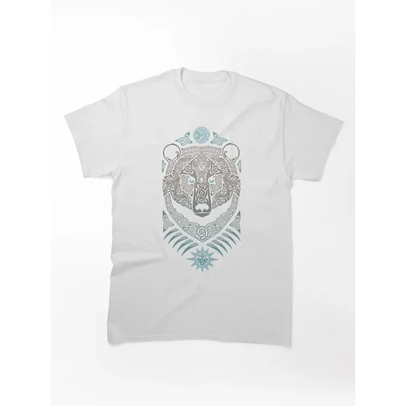 Celtic Bear Head T-Shirt - Tribal Knotwork Viking Spirit Animal Moon Sun Design H516, for Unisex, Up to Size 5XL