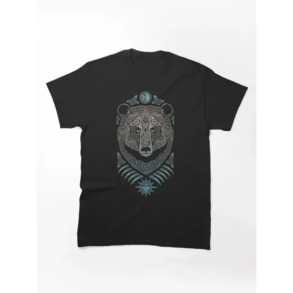 Celtic Bear Head T-Shirt - Tribal Knotwork Viking Spirit Animal Moon Sun Design H516, for Unisex, Up to Size 5XL