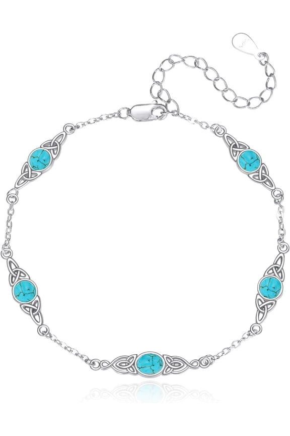 Celtic Bracelet S925 Sterling Silver Moonstone/Turquoise/Opal Celtic Knot Bracelets Irish 4mm Stone Jewelry Gifts For Women Mother