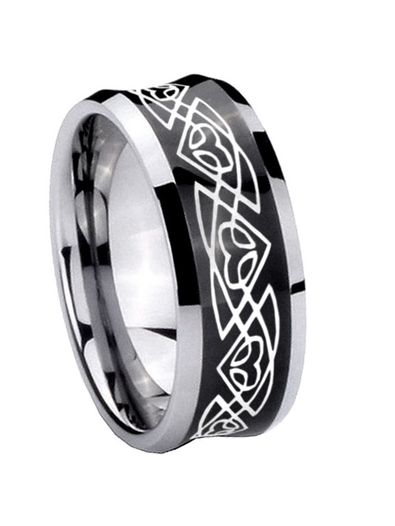 Celtic Braided Concave Black Tungsten Men Ring 10MM