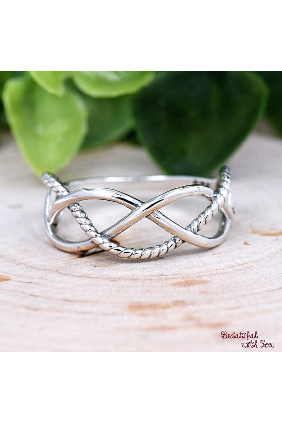 Celtic Braided Knot Eternity Ring, 925 Sterling Silver Rope Wire Style Promise Ring for Women, Handmade Braided Wedding Ring Band Ring Size 6