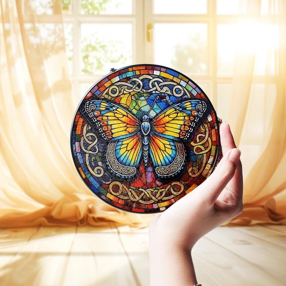 Celtic Butterfly GLASS Suncatcher, Aesthetic Celtic Art, Mythical Home decor, Butterfly Window Decor, Ancient Celtic Decor, Butterfly Sign