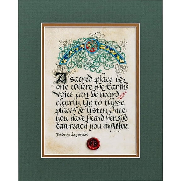 Celtic Card Company Irish A Sacred Place Unframed Green Matt Print Home Decore Calligraphy by Kevin Dillon Medieval Manuscripts Style