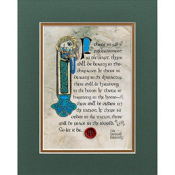 Celtic Card Company Irish Scottish Blessing Unframed Green Print Home Decore Calligraphy by Kevin Dillon Medieval Manuscripts Style Antic Ornamented Design