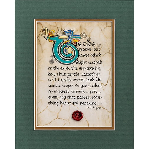 Celtic Card Company Irish Tides Print Rustic Wood Frame Home Decore Calligraphy by Kevin Dillon Medieval Manuscripts