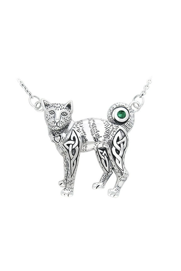 Celtic Cat Claddagh 925 Sterling Silver Necklace Choice of Gemstone Jewelry