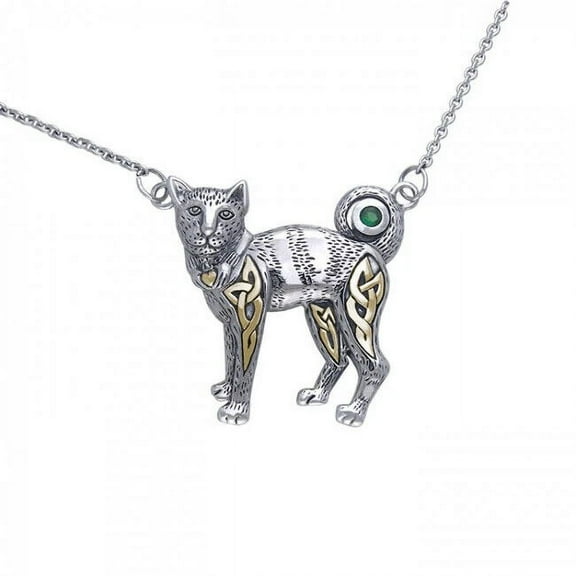 Celtic Cat Necklace Claddagh 925 Sterling Silver Fine Kitty Jewelry Gold Accent