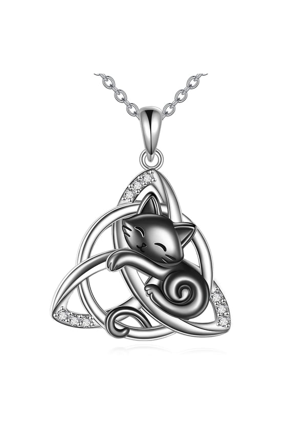 Celtic Cat Necklace for Women 925 Sterlings Silver Cat Pendant Necklace Jewelry Necklace Mother's Day Gifts