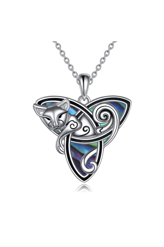 Celtic Cat Necklace for Women Sterling Silver Trinity Necklace Irish Jewelry for Women Made in Ireland (cat abalone shell necklace)