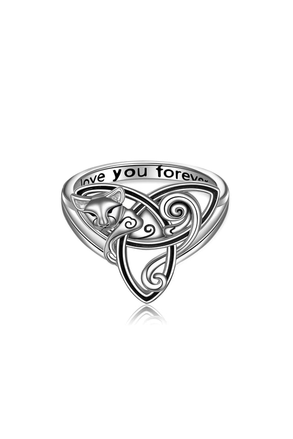 Celtic Cat Ring for Women 925 Sterling Silver Trinity Celtic Knot Ring Animal Ring Jewelry Ring Size 9