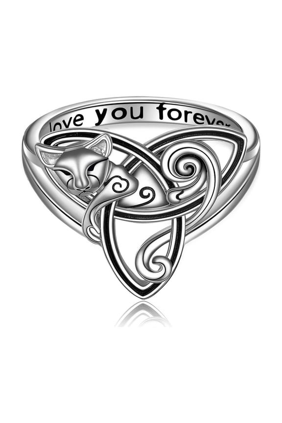 Celtic Cat Ring for Women 925 Sterling Silver Trinity Celtic Knot Ring Animal Ring Jewelry Ring Size 9