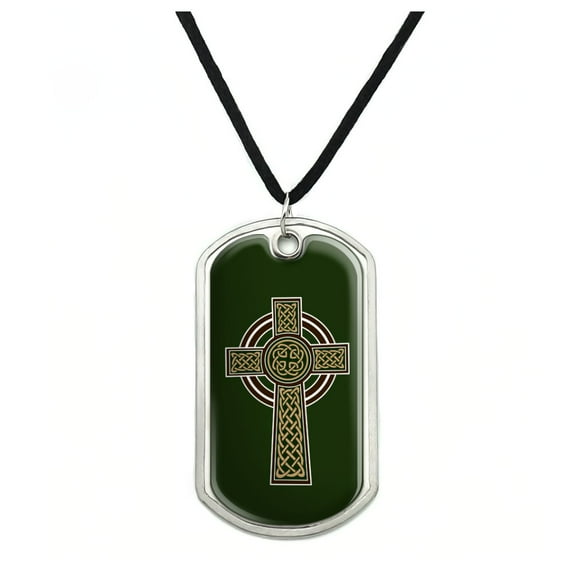 Celtic Christian Cross Irish Ireland Military Dog Tag Pendant Necklace with Cord