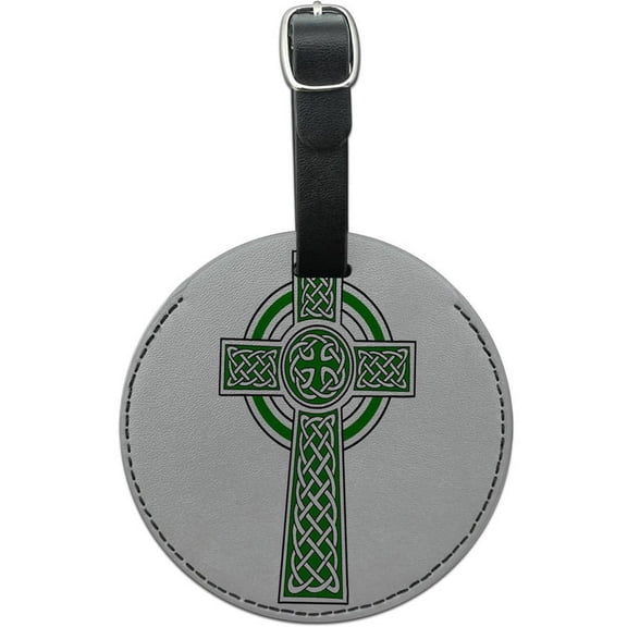 Celtic Christian Cross Irish Ireland Round Leather Luggage ID Tag Suitcase