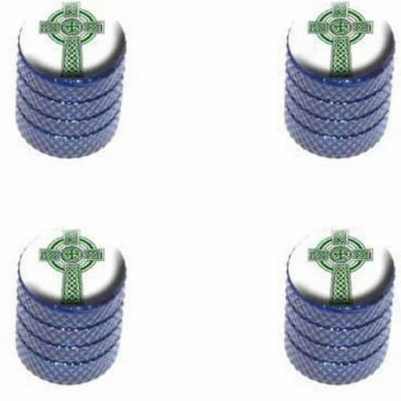 Celtic Christian Cross Irish Ireland Scotland Scottish Green White Tire Rim Wheel Aluminum Valve Stem Caps, Multiple Colors