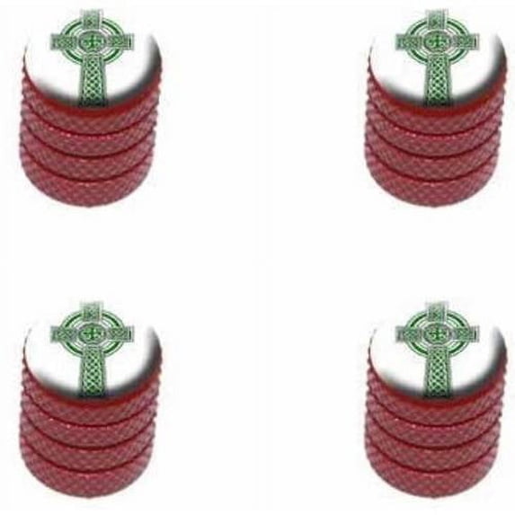 Celtic Christian Cross Irish Ireland Scotland Scottish Green White Tire Rim Wheel Aluminum Valve Stem Caps, Multiple Colors