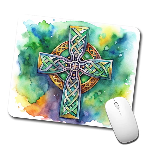 Celtic Christian Cross Watercolor Mouse Pad Low Profile Gaming Mat
