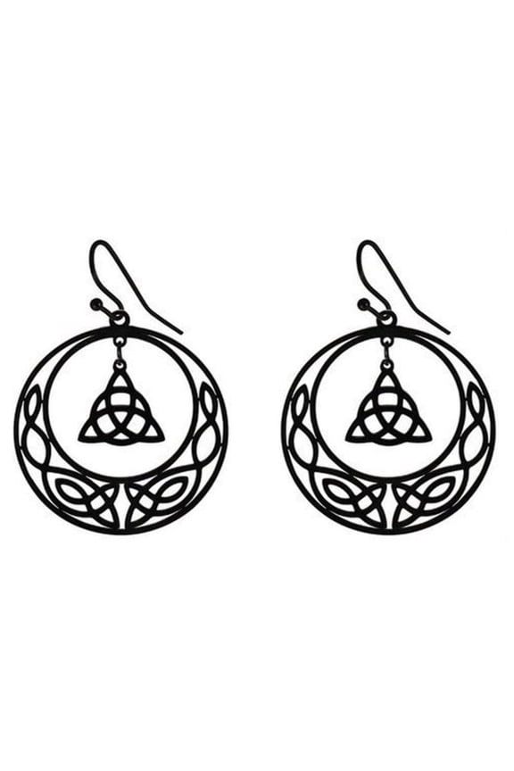 Celtic Circle Trinity Knot Earrings Black Stainless Steel