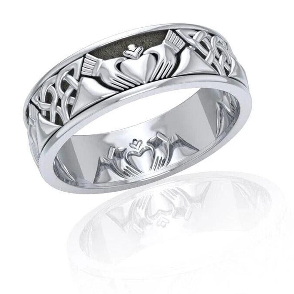 Celtic Knot Irish Claddagh Ring For Men Titanium Celtic Irish Claddagh Men's Ring Hands Clasping A