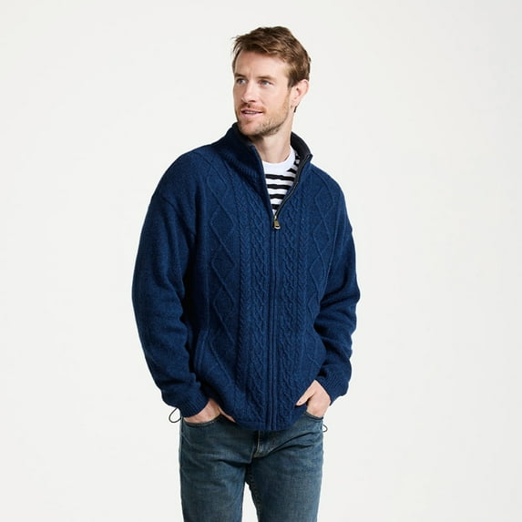 Celtic Clothing Irish Aran Wool Sweater for Men (Large, Blue)