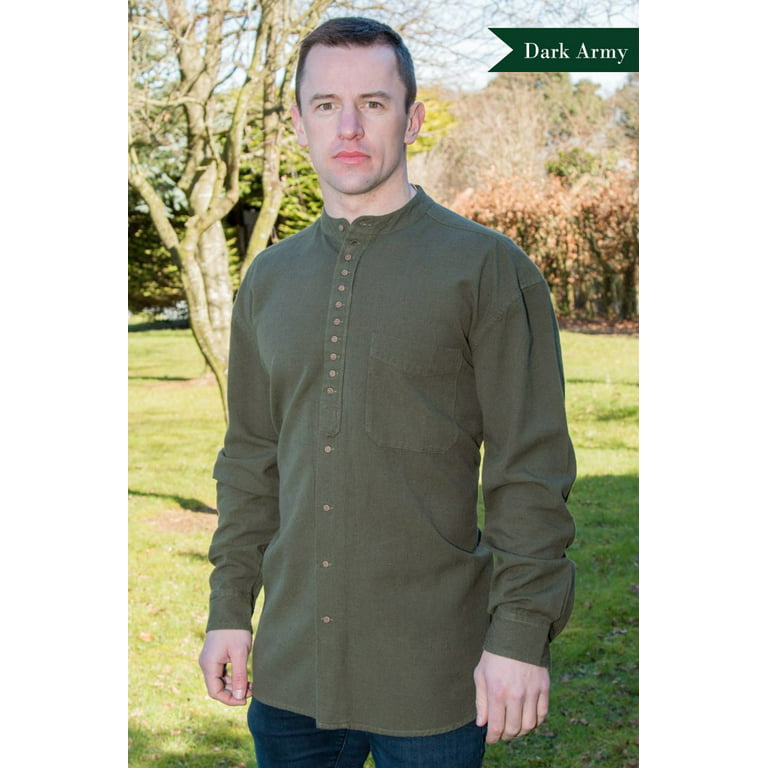 Celtic Clothing Men's Irish Grandfather Shirt, Button up – Army