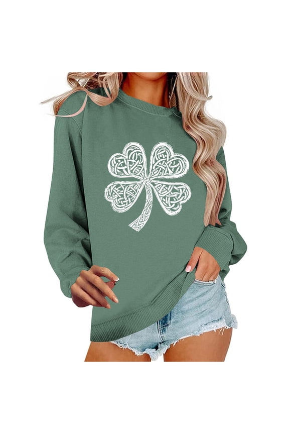Celtic Clover Sweatshirt Women St Patricks Day Knot Graphic Pullover Long Sleeve Crewneck Tops Vintage Irish Shirt