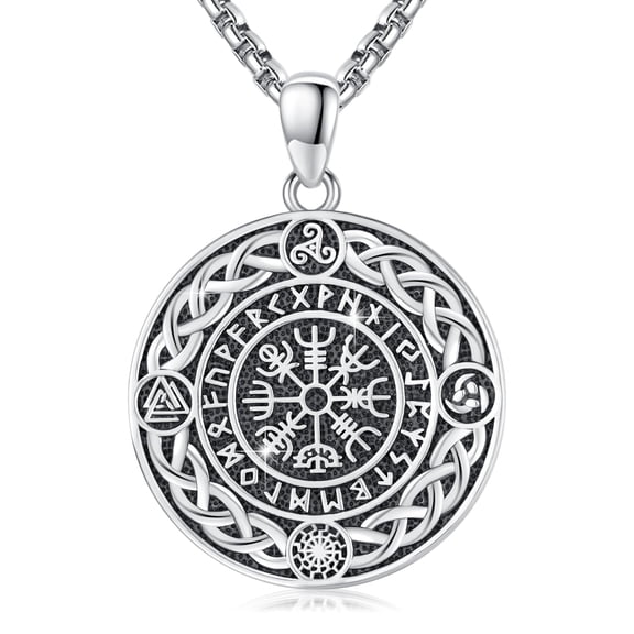 Celtic Compass Necklace 925 Sterling Silver Nordic Amulet Viking Pendant Vegvisir Valknut Rune Pendant Triskele Necklace Celtic Gift Jewelry for Men Women