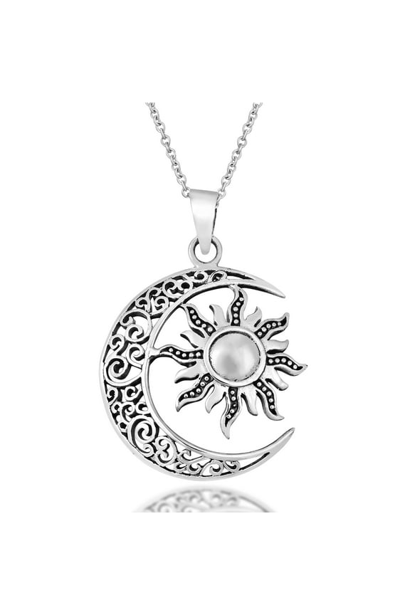 Celtic Crescent Moon and Sun Eclipse .925 Sterling Silver Necklace