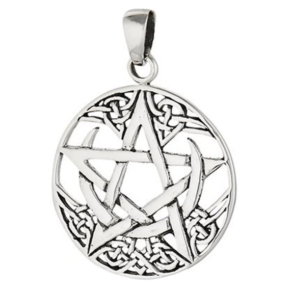 Celtic Crescent Pentacle Necklace 925 Sterling Silver Moon Pagan Star ...