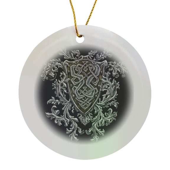 3drose, Celtic Crest with Heraldic Decorative Patterns - Celtic Knots, Circle Porcelain Ornament
