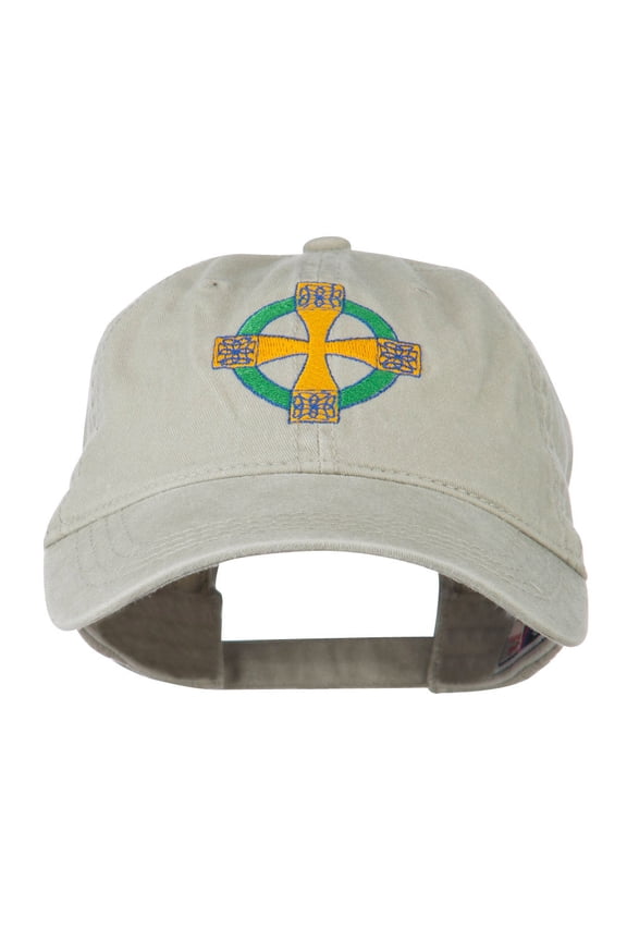 Celtic Cross Embroidered Washed Cap - Stone OSFM