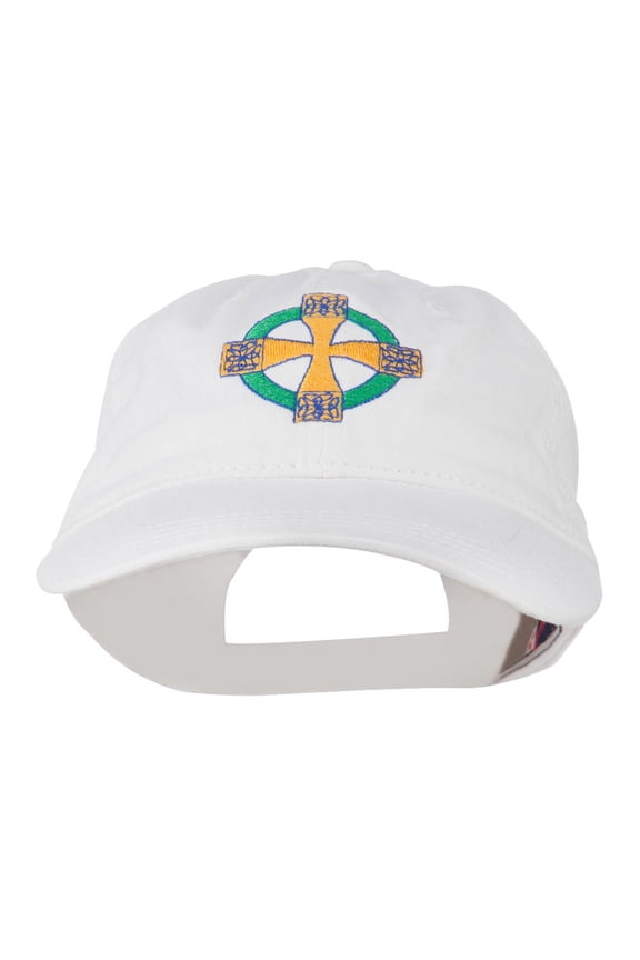 Celtic Cross Embroidered Washed Cap - White OSFM